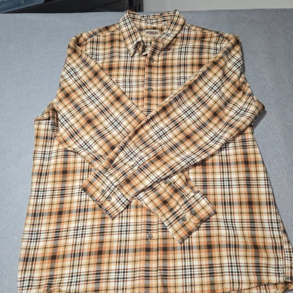 Redhead Mens XL Plaid Flannel Shirt Orange Brown Cotton Button Down‎ Long Sleeve